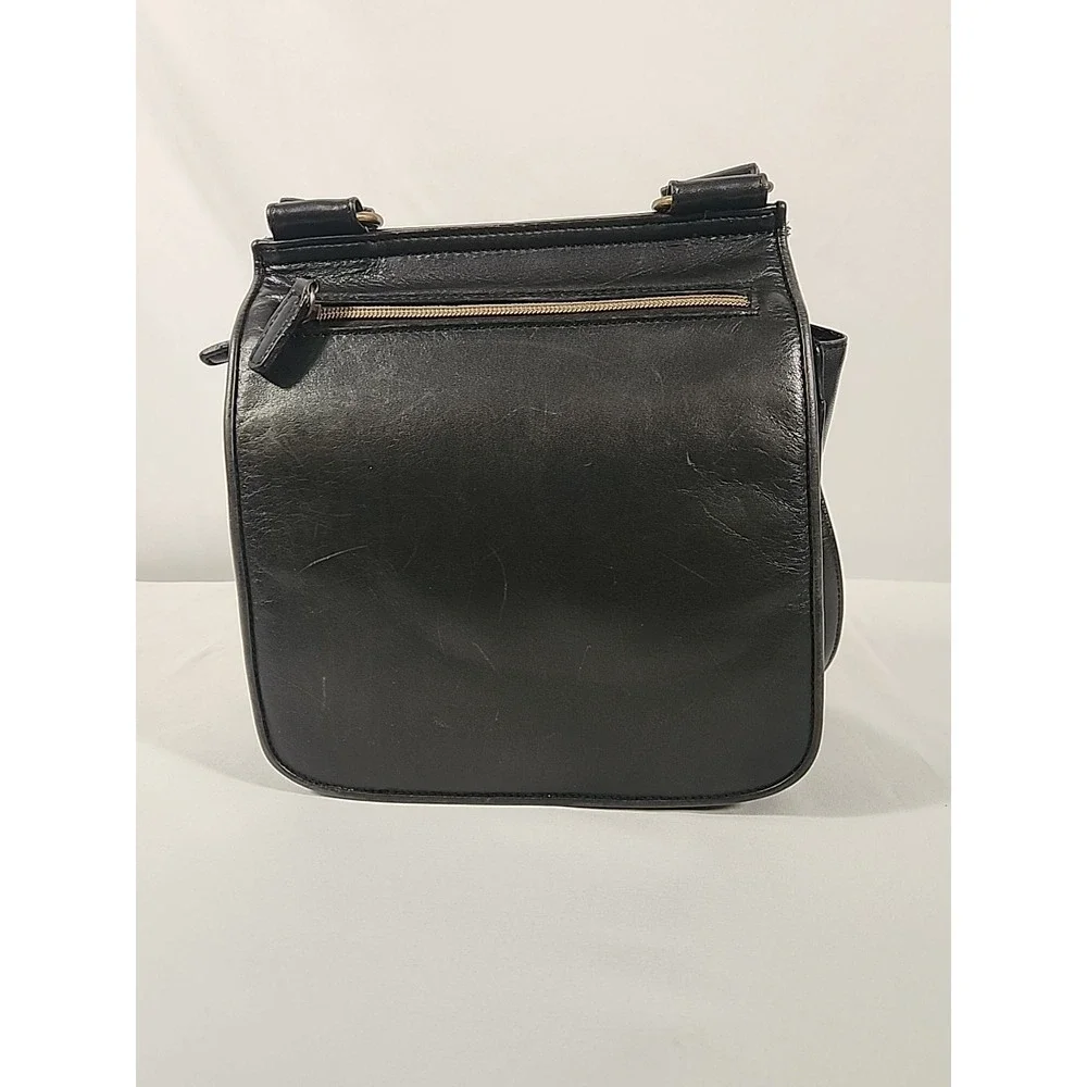 Fossil Black Leather Crossbody Bag Messenger Multi Pocket Purse Travel Organizer